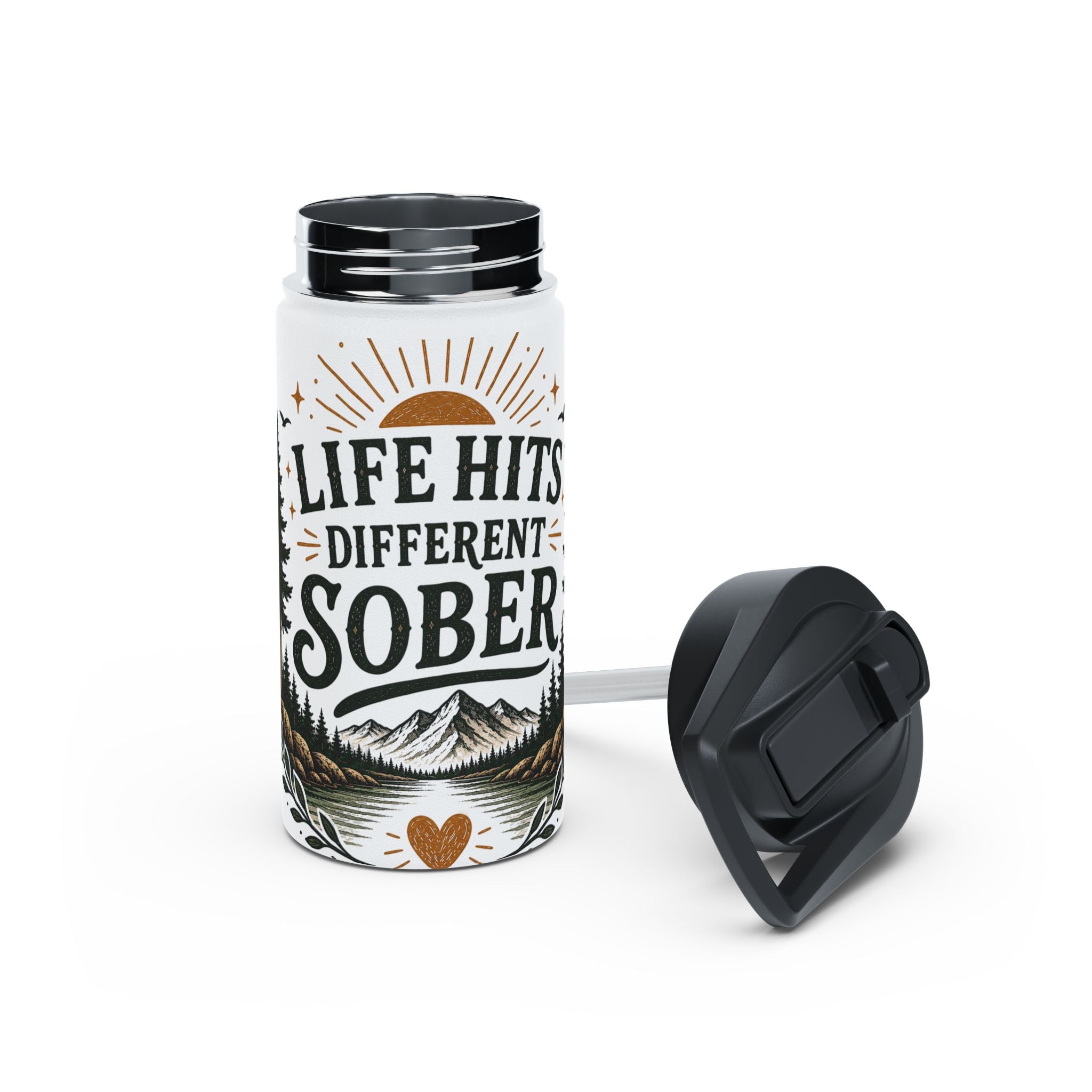 Sober Life Stainless Steel Water Bottle — "Life Hits Different Sober" Inspirational Travel Bottle