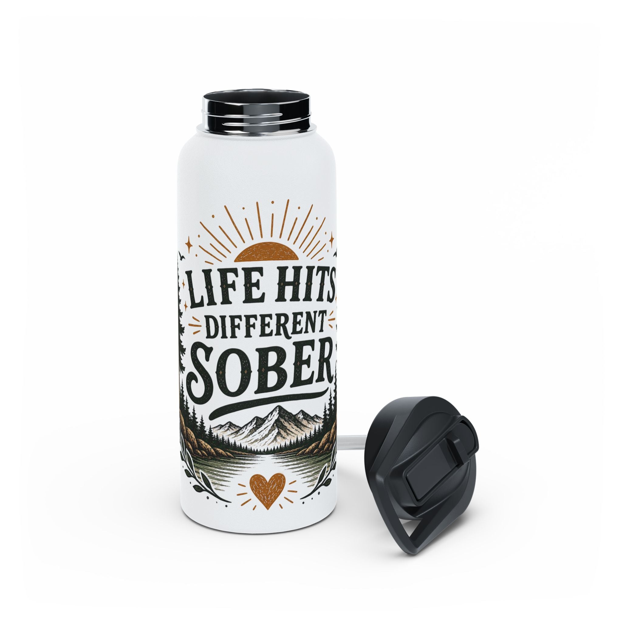 Sober Life Stainless Steel Water Bottle — "Life Hits Different Sober" Inspirational Travel Bottle