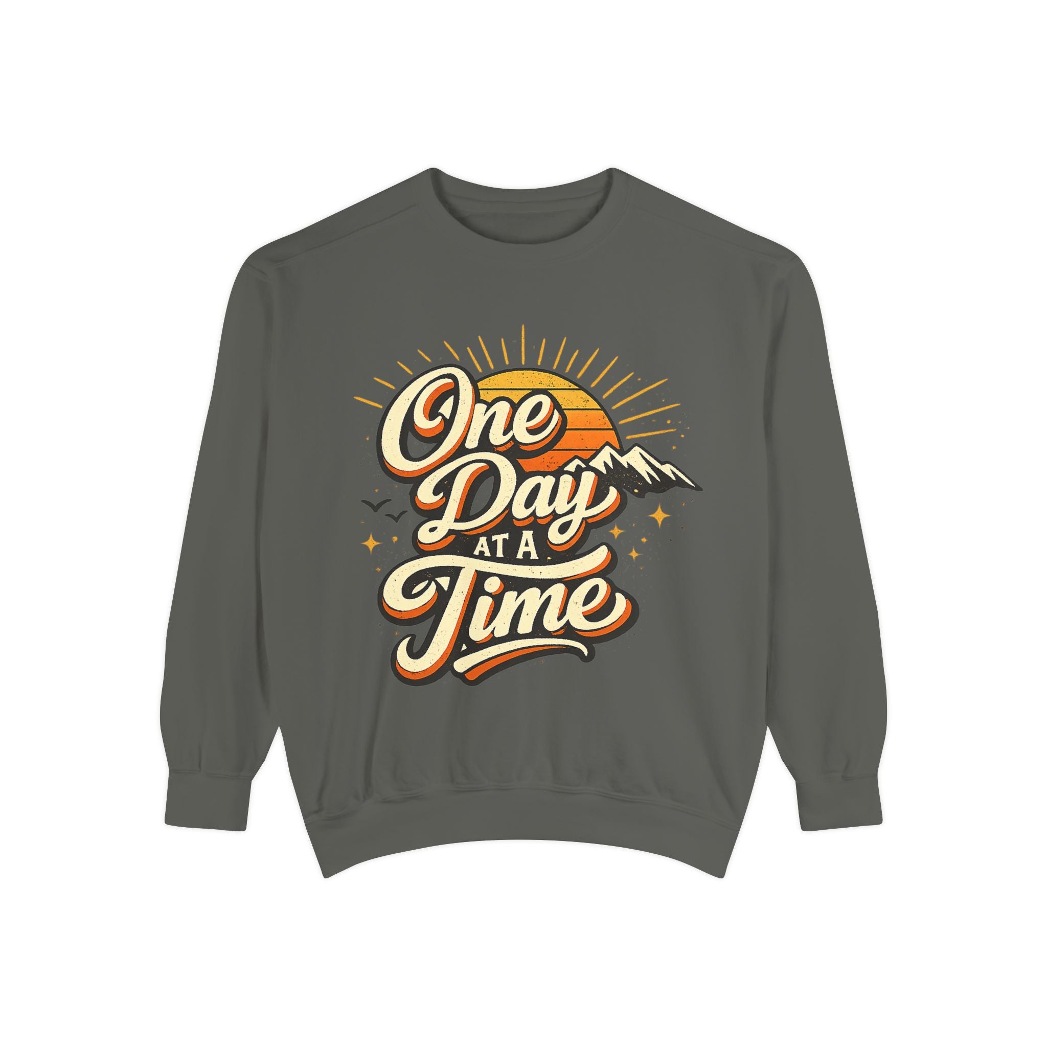 One Day at a Time Sweatshirt — Vintage Sunrise Inspirational Crewneck