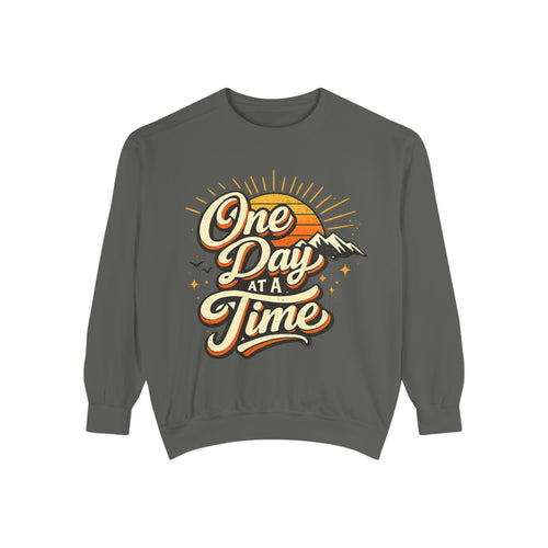 One Day at a Time Sweatshirt — Vintage Sunrise Inspirational Crewneck