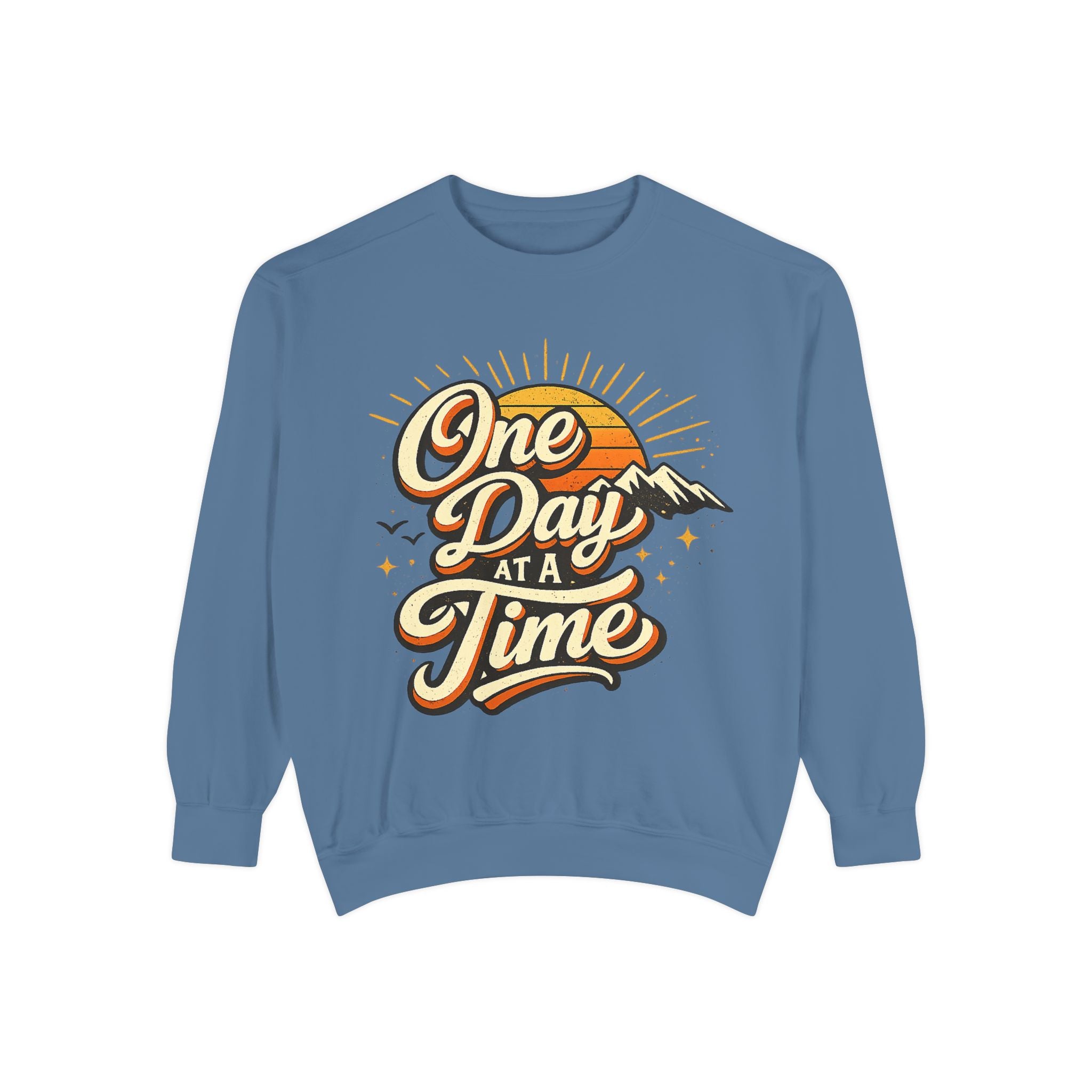 One Day at a Time Sweatshirt — Vintage Sunrise Inspirational Crewneck
