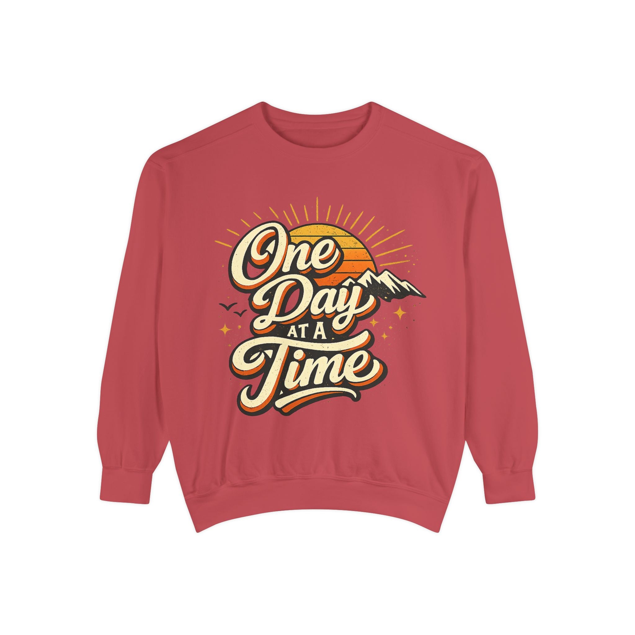 One Day at a Time Sweatshirt — Vintage Sunrise Inspirational Crewneck