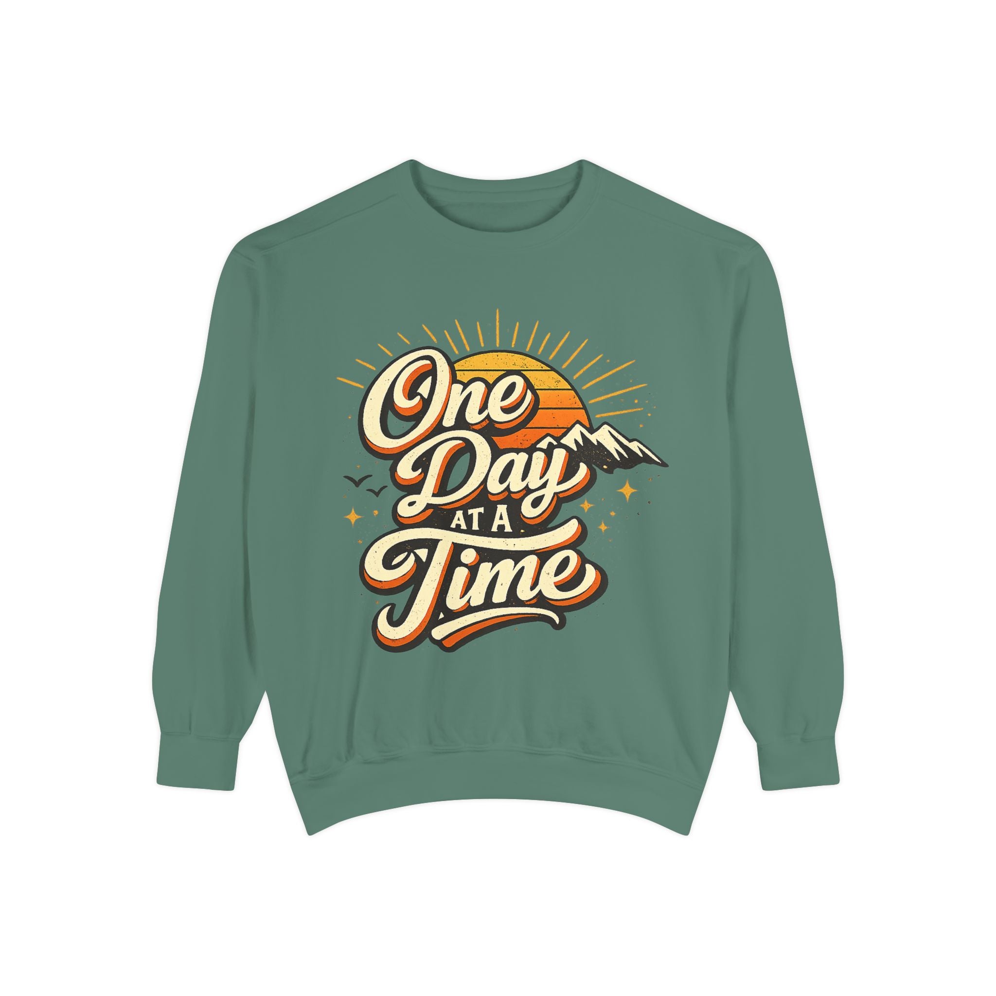 One Day at a Time Sweatshirt — Vintage Sunrise Inspirational Crewneck