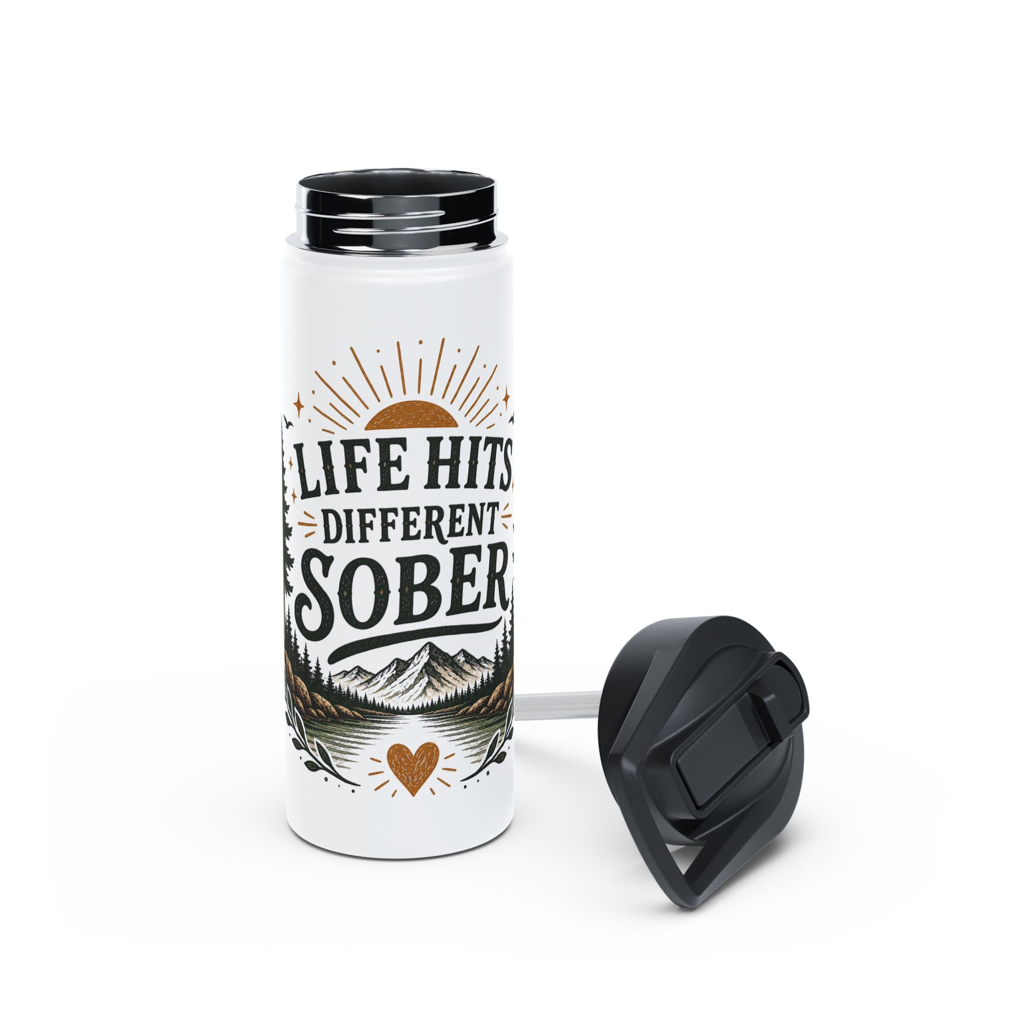 Sober Life Stainless Steel Water Bottle — "Life Hits Different Sober" Inspirational Travel Bottle